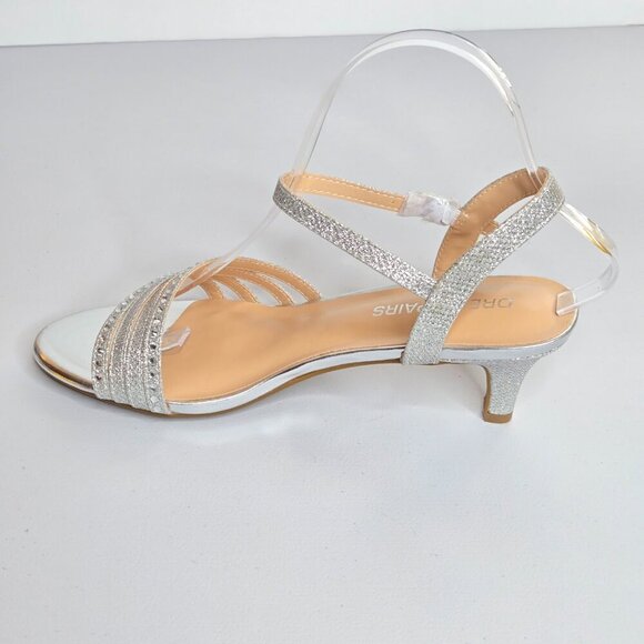 Dream Pairs Silver Glitter Rhinestone Strap Low Heel Dress Sandal Shoe Sz 7.5 - Picture 3 of 12
